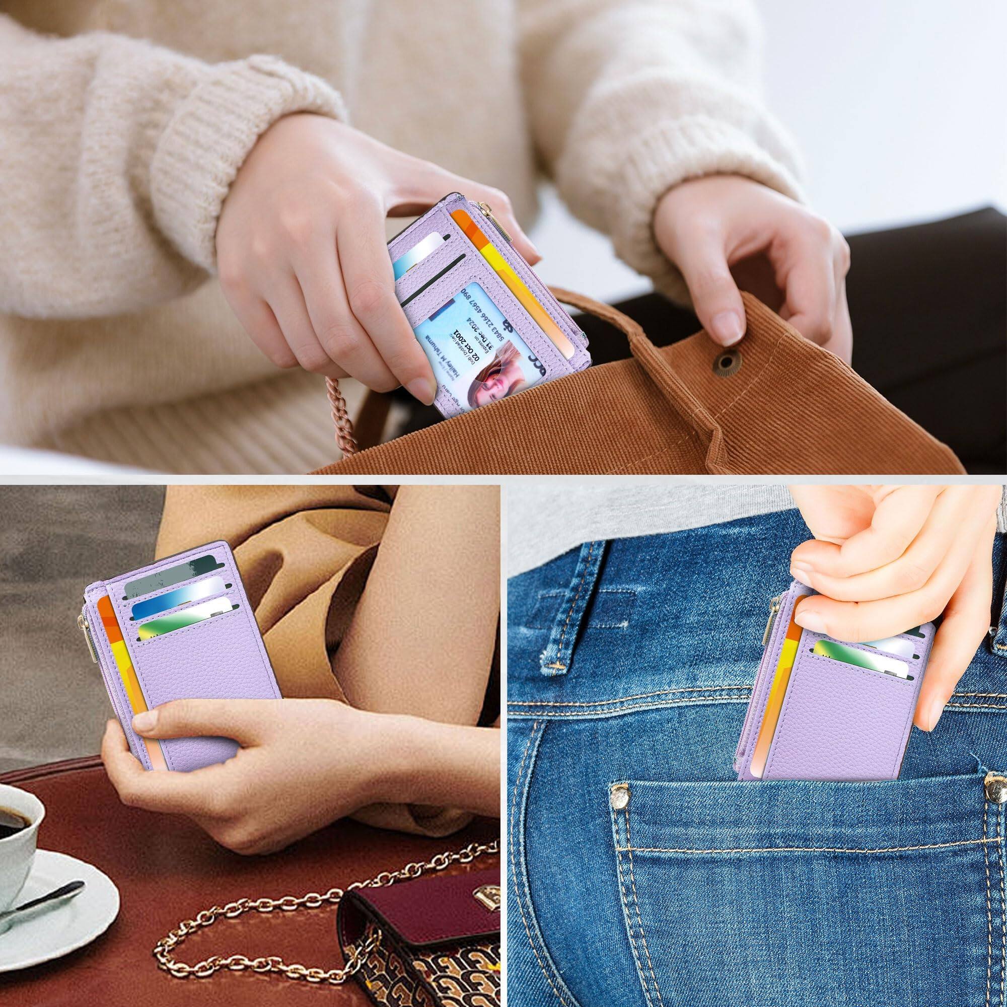 Alt View 3. Jadie Link - Credit Card Holder Women Slim Minimalist Front Pocket Rfid Blocking Wallet Small Compact Case Window Lavender Purple - Vibrant Pink.