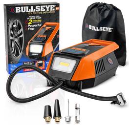 Bullseye - Corded Tire Inflator 12V DC 150 PSI Portable Air Compressor with Digital Gauge and Auto Shutoff, Orange