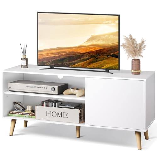 Front. Hirose Alice - TV Stand for 55 Inch TVs Entertainment Center with Storage Cabinet Mid-Century Stands Living Room and Bedroom ... - White.