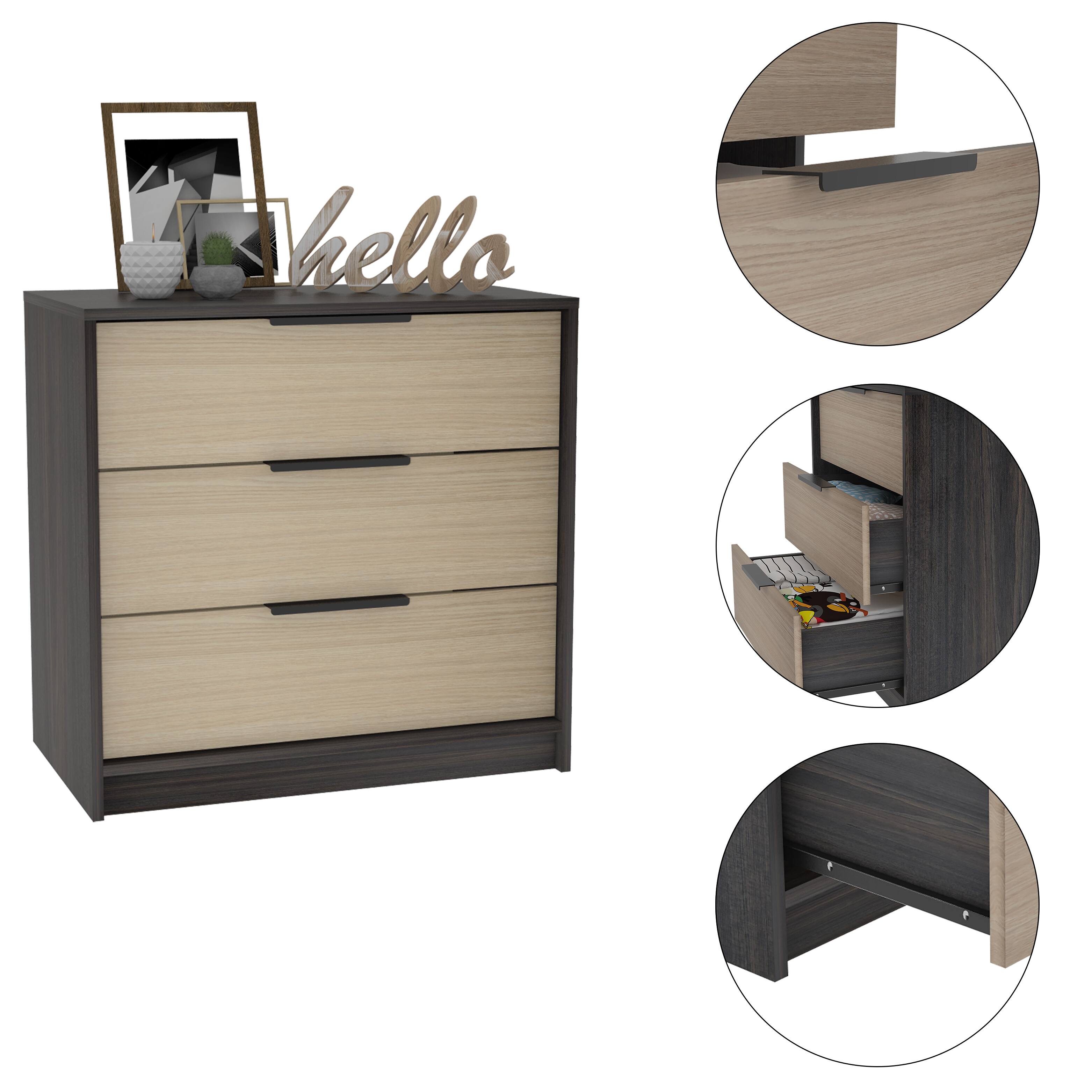 Alt View 5. TuHome - Kaia 3 Drawers Dresser, Superior Top - Black / Pine.