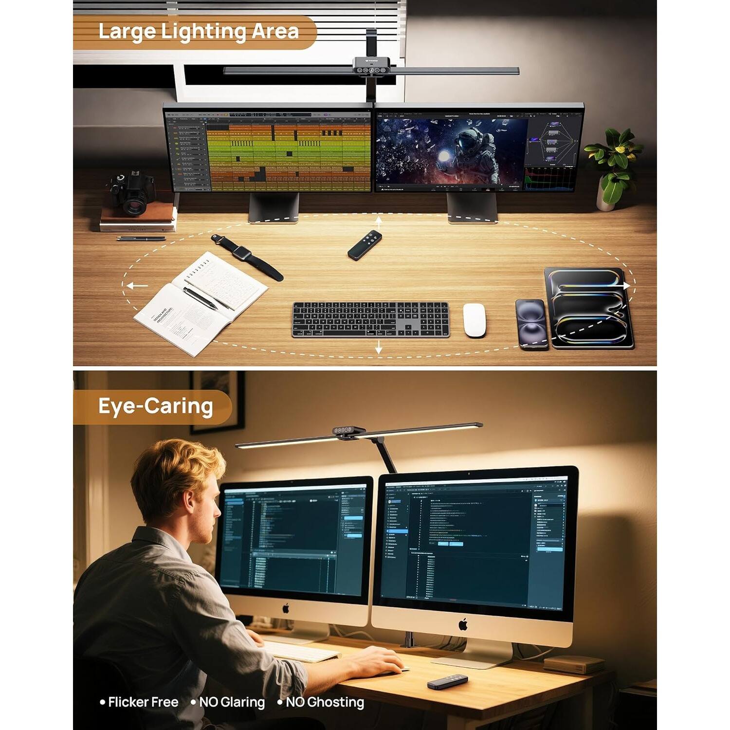 Large Lighting Area

Eye-Caring

- Flicker Free
- NO Glaring
- NO Ghosting