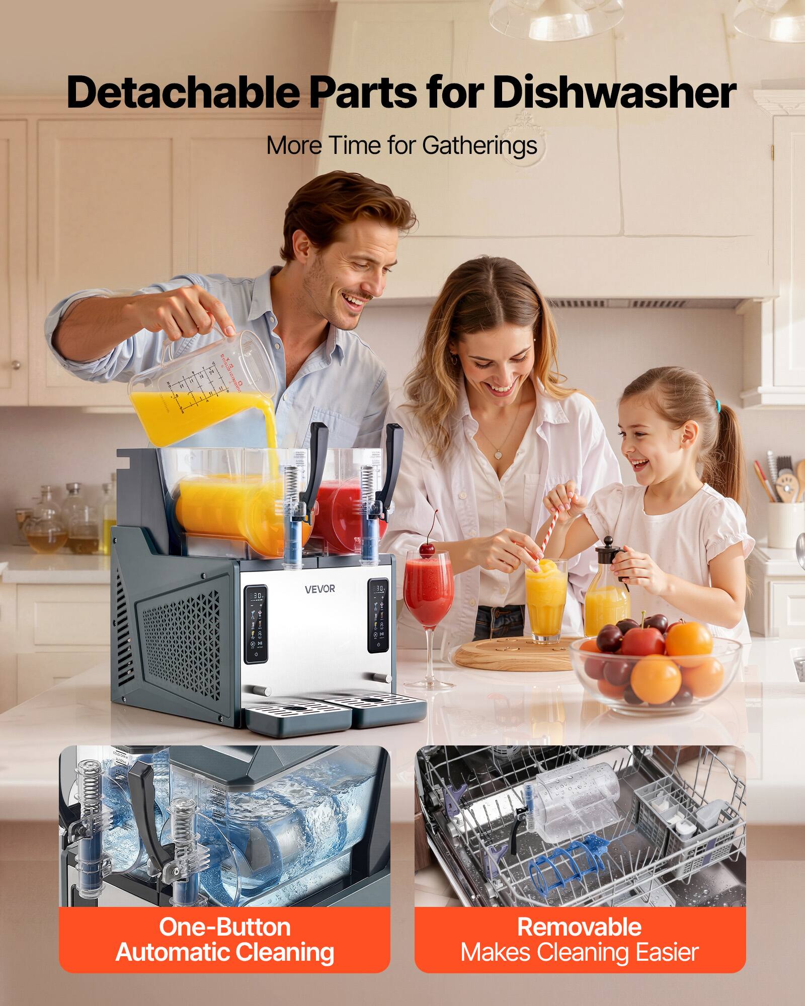 Detachable Parts for Dishwasher  
More Time for Gatherings  

VEVOR SPER 1g - One-Button Automatic Cleaning  
Removable Makes Cleaning Easier