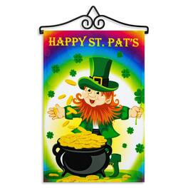 G128 - Combo Pack Garden Flag Hanger 14.2 in & 12 x 18 in St. Patrick's Day Leprechaun Garden Flag (150D Polyester) - Multicolor