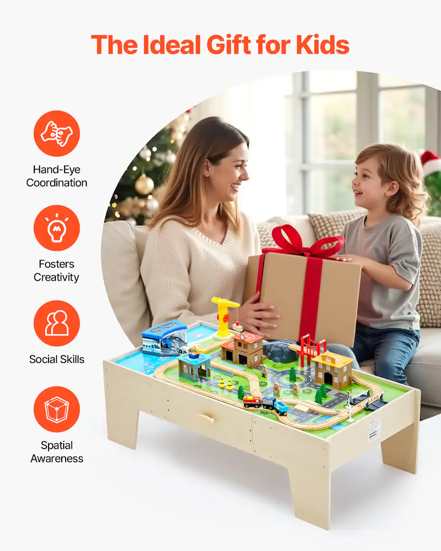 Vecta Train Table VEVOR Train Table, 62 Multicolor Pieces Wooden Kids Activity Table with ...