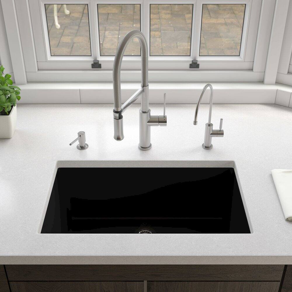 Alt View 5. Alfi - ALFI brand Black Matte 30 x 18 Fireclay Undermount / Drop In Fireclay Kitchen Sink - Black.