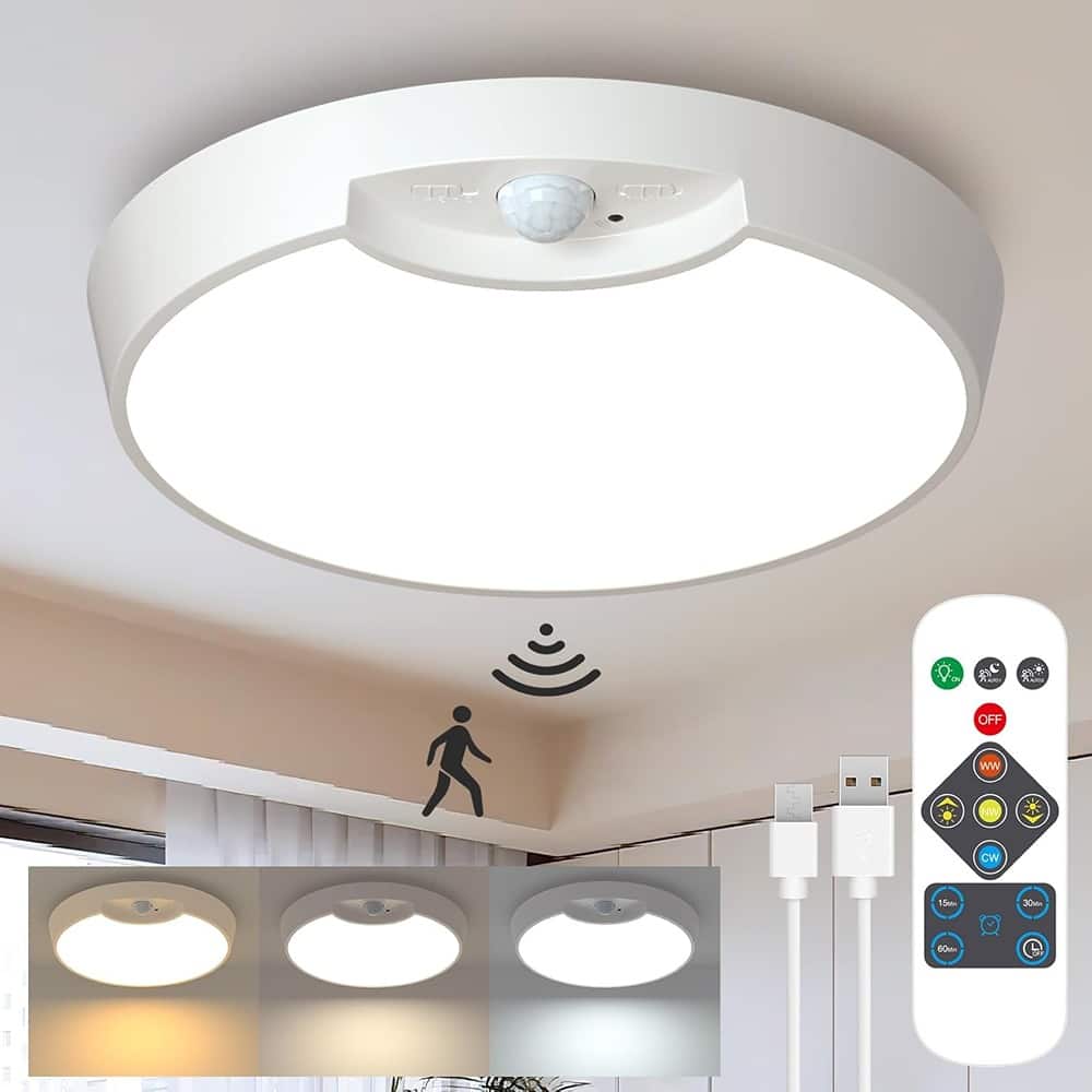 ACJPR - Rechargeable Motion Sensor Ceiling Light with Remote, 8000mAh Battery Operated, Wireless Indoor Light for Closets, Showe