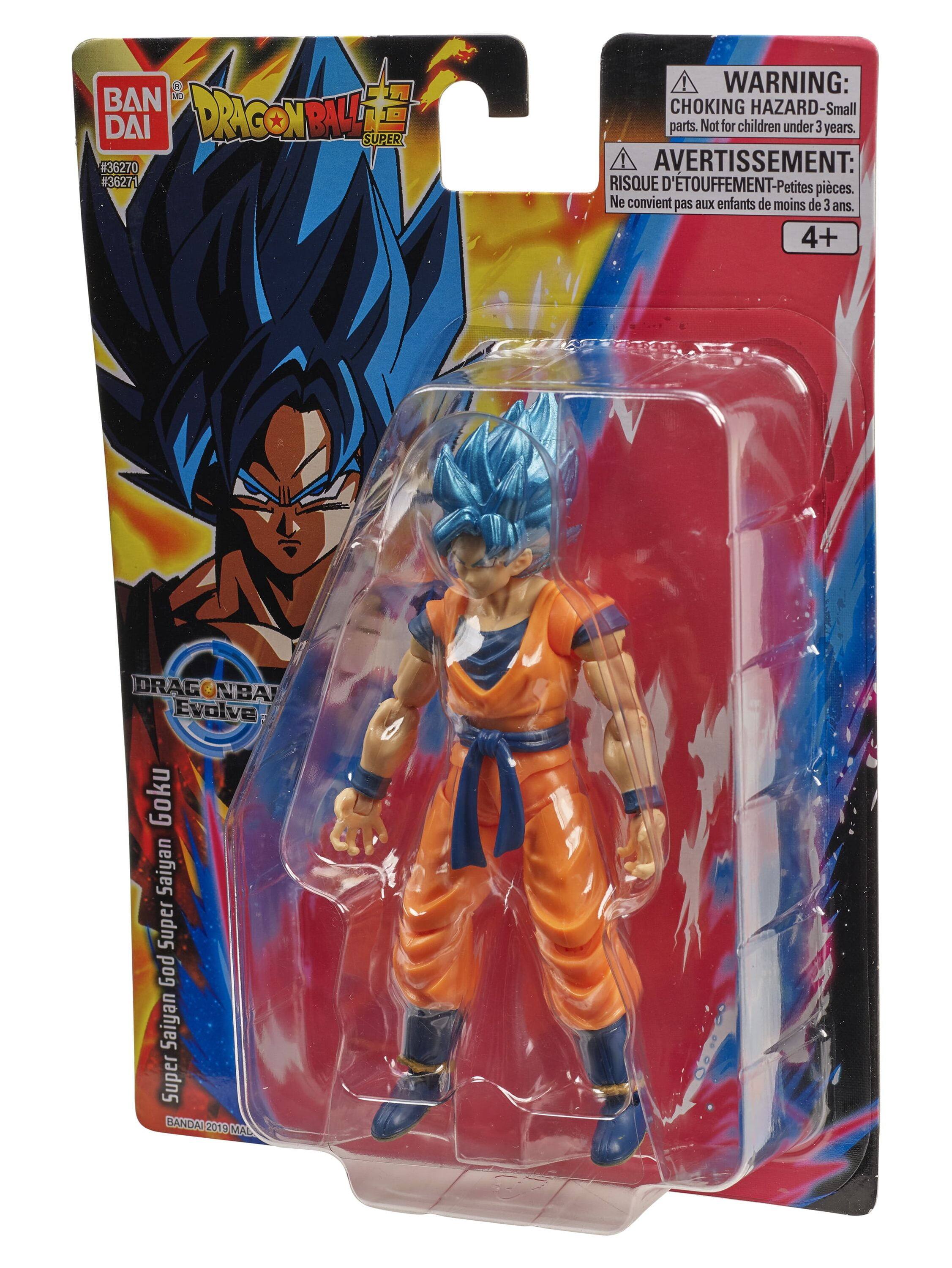 MO BAN DAI DRAGON BALL SUPER #36270 #36271  
WARNING: CHOKING HAZARD-Small parts. Not for children under 3 years.  
AVERTISSEMENT: RISQUE D'ÉTOUFFEMENT-Petites pièces. Ne convient pas aux enfants de moins de 3 ans  
4+  
DRAGONBALL Evolve Goku Super Saiyan Super God Saiyan Super  
BANDAI 2019 MAL