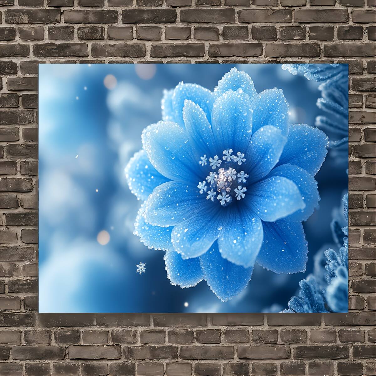 Left. blue - 1pc Wooden Framed Canvas Painting, Small blue flowers with diamond cores, Wall Art Prints for Living Room & Bedroom & K - Color:32*16inch.