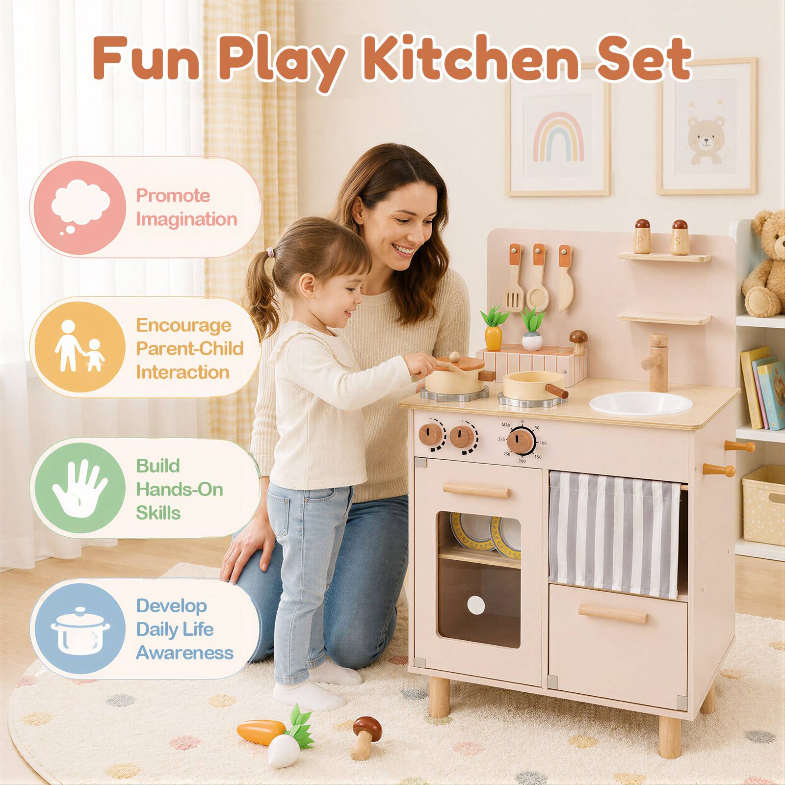 Fun Play Kitchen Set

Promote Imagination

Encourage Parent-Child Interaction

Build Hands-On Skills

Develop Daily Life Awareness