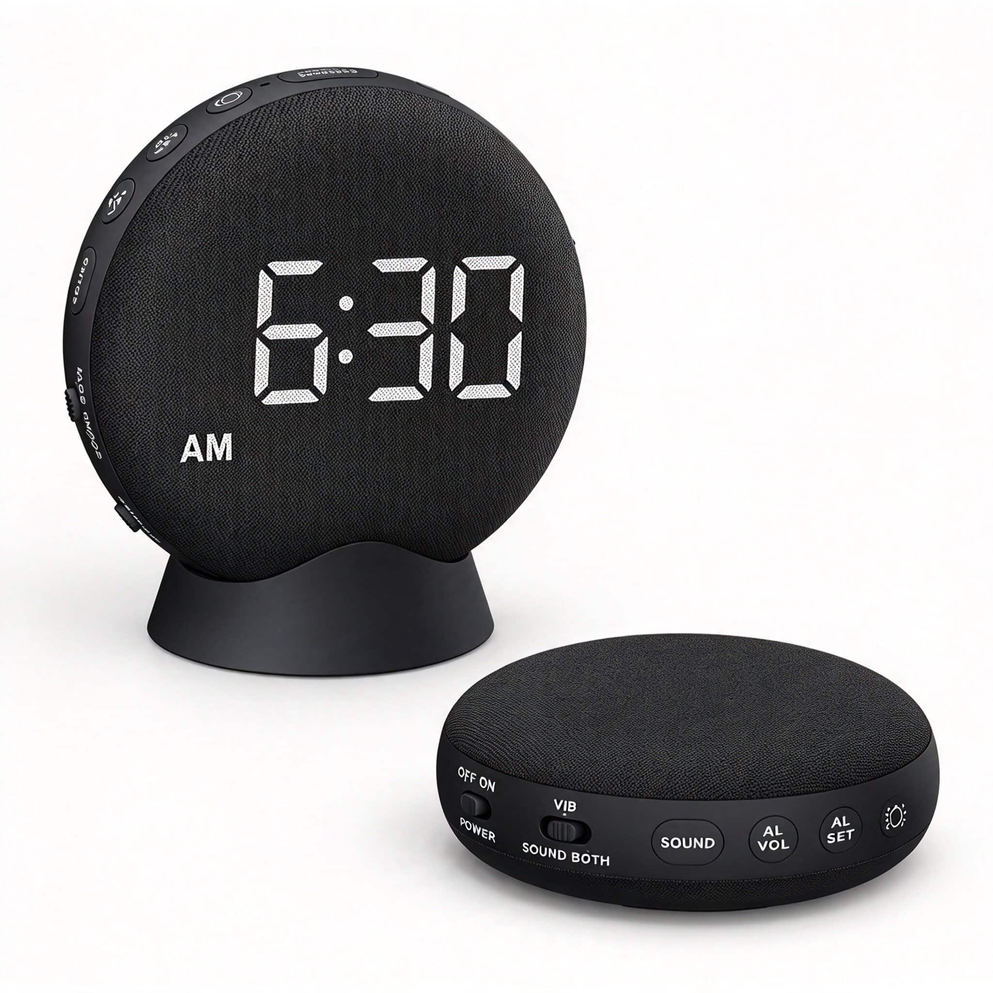 Dazzed Corner - Extra-Loud Alarm Clock with Vibrating Bed Shaker, Rechargeable Battery - Black