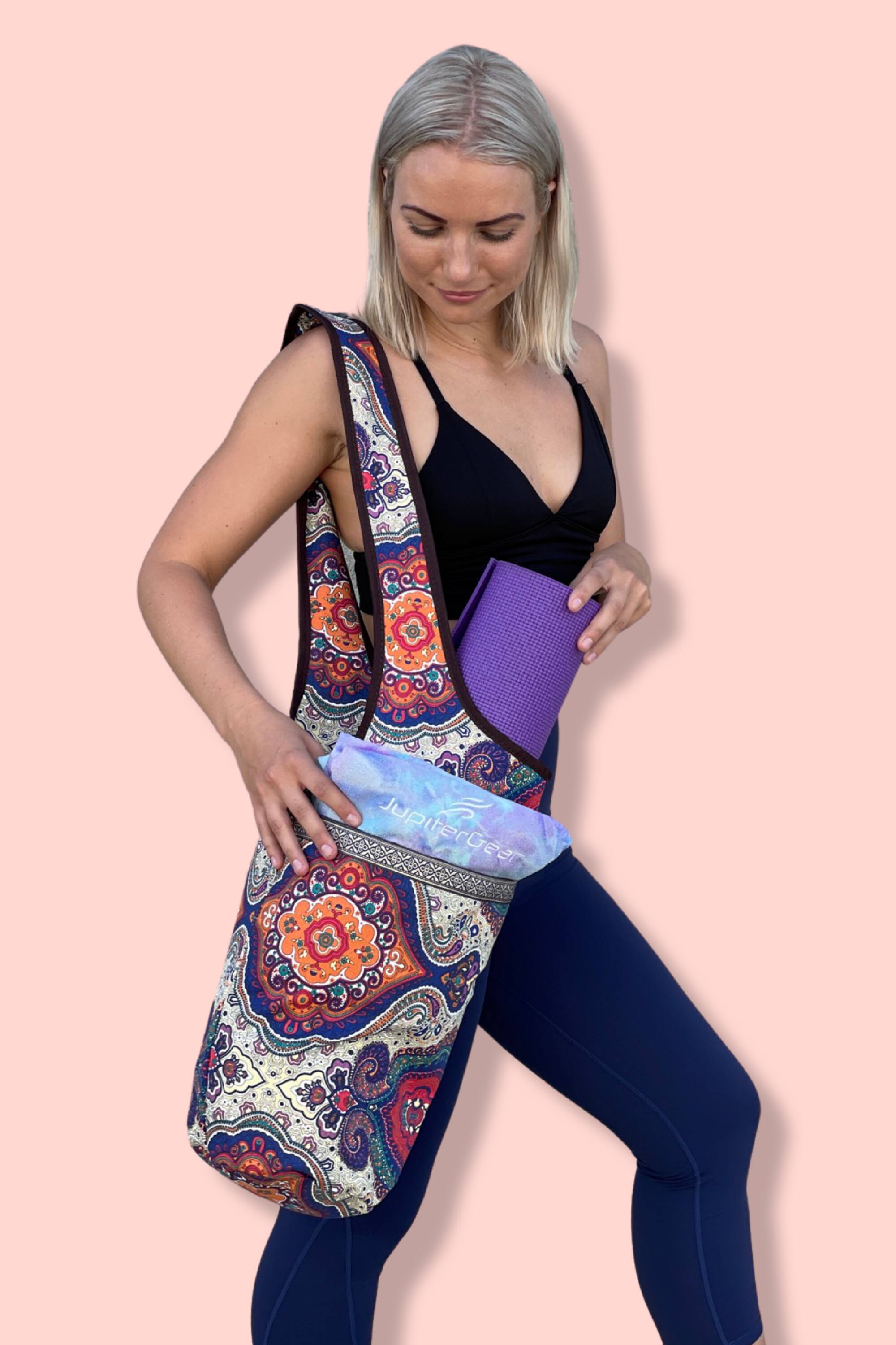 Alt View 3. JupiterGear - Yoga Mat Carrying Tote Bag with Large Size Pockets | Multipurpose and Fit Most Size Mats - Exotic Saffron.