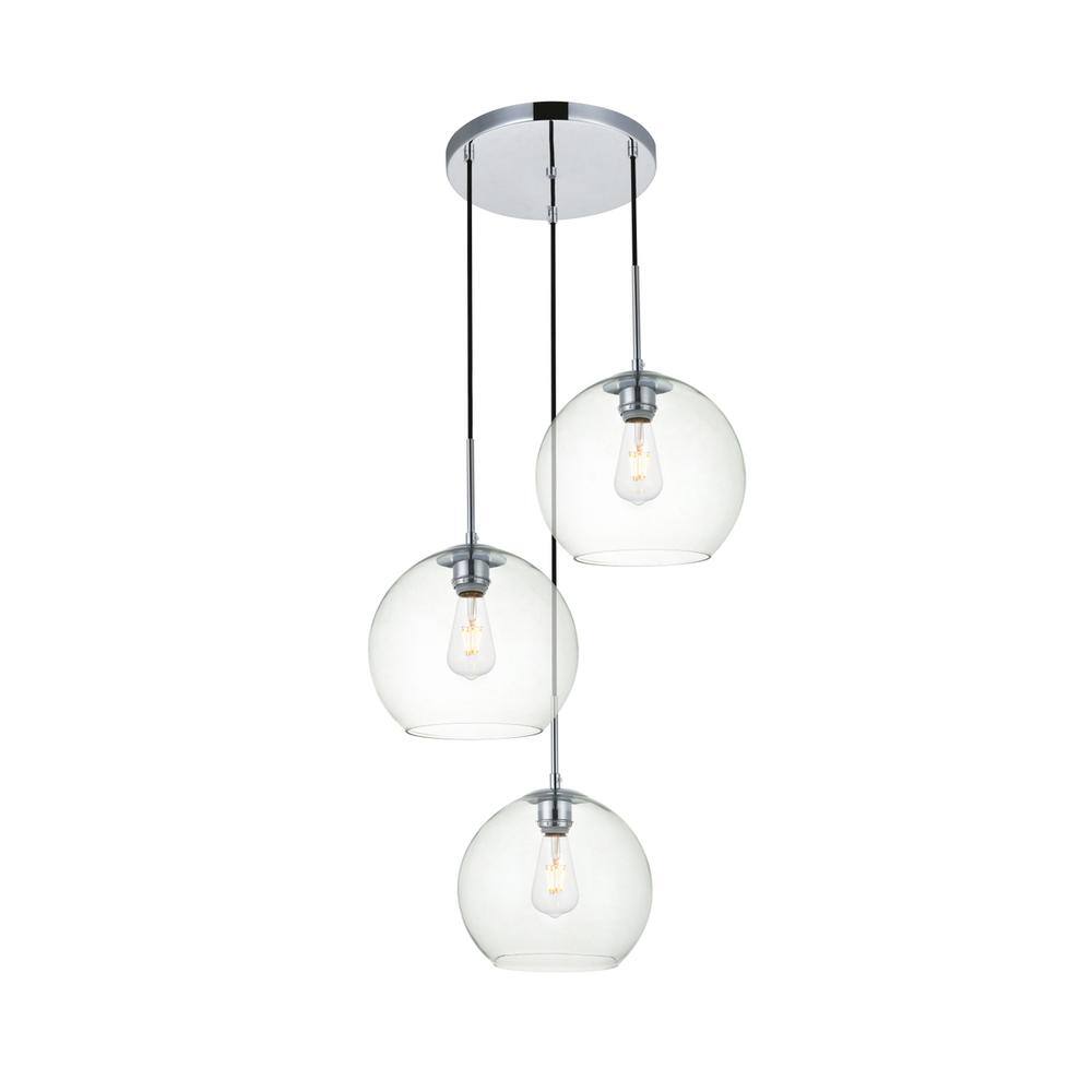 Alt View 3. Living District - Baxter 3 Lights Chrome Pendant With Clear Glass - Chrome And Clear.