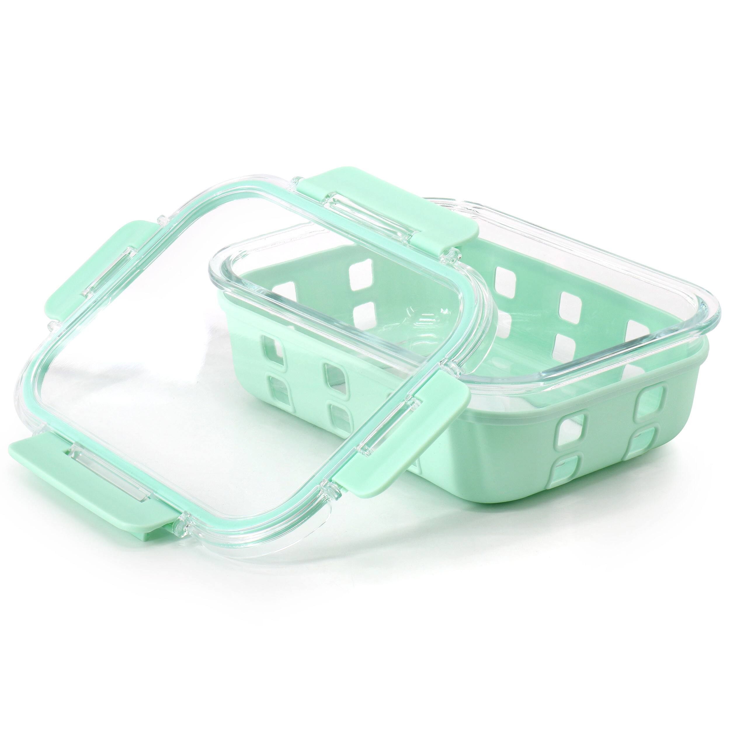 Angle. Martha Stewart - Martha Stewart 35 Ounce Glass Container with Snap On Lid in Mint - Mint.