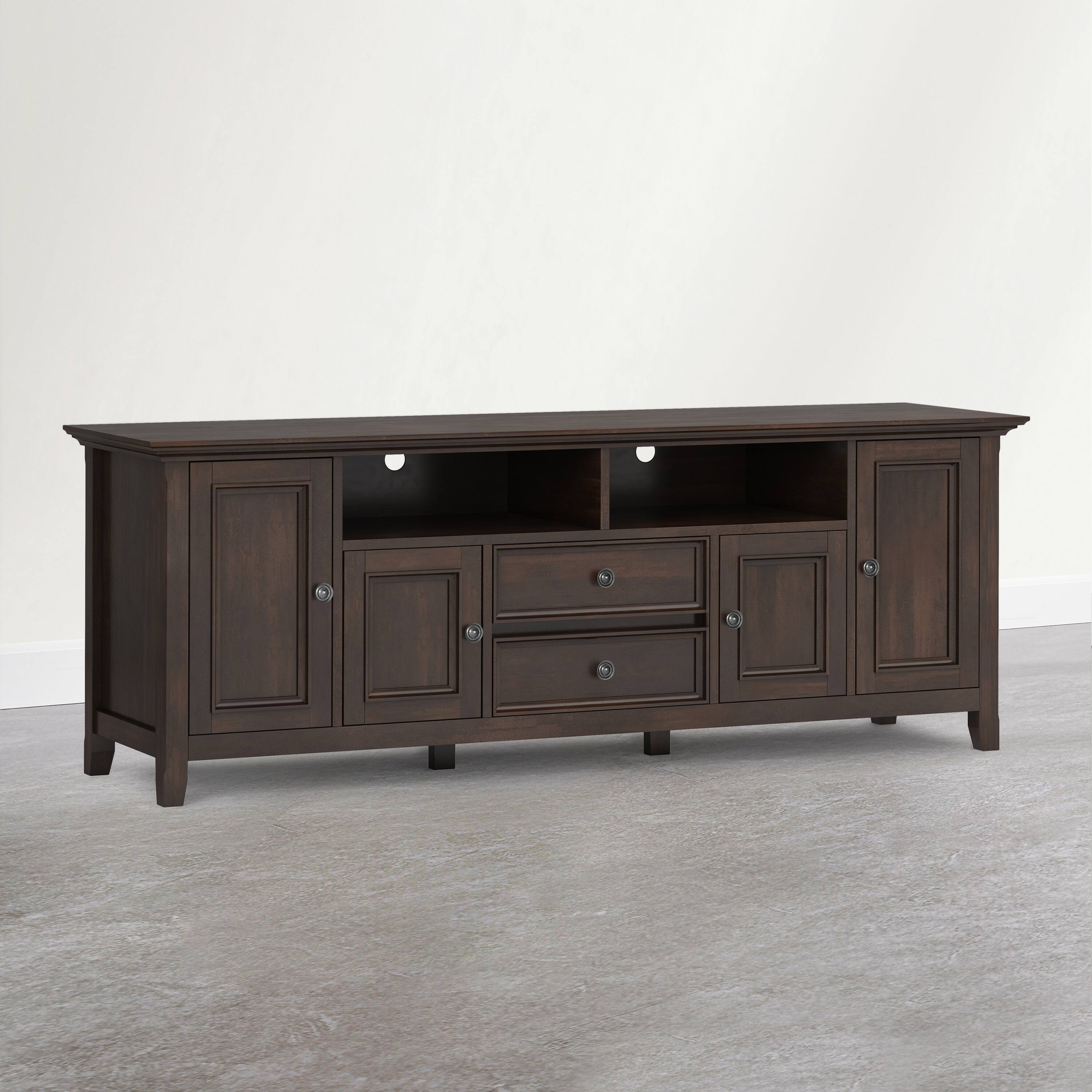 Angle. Simpli Home - Amherst 72 inch Wide Solid Wood Transitional TV Stand - Mocha Brown.