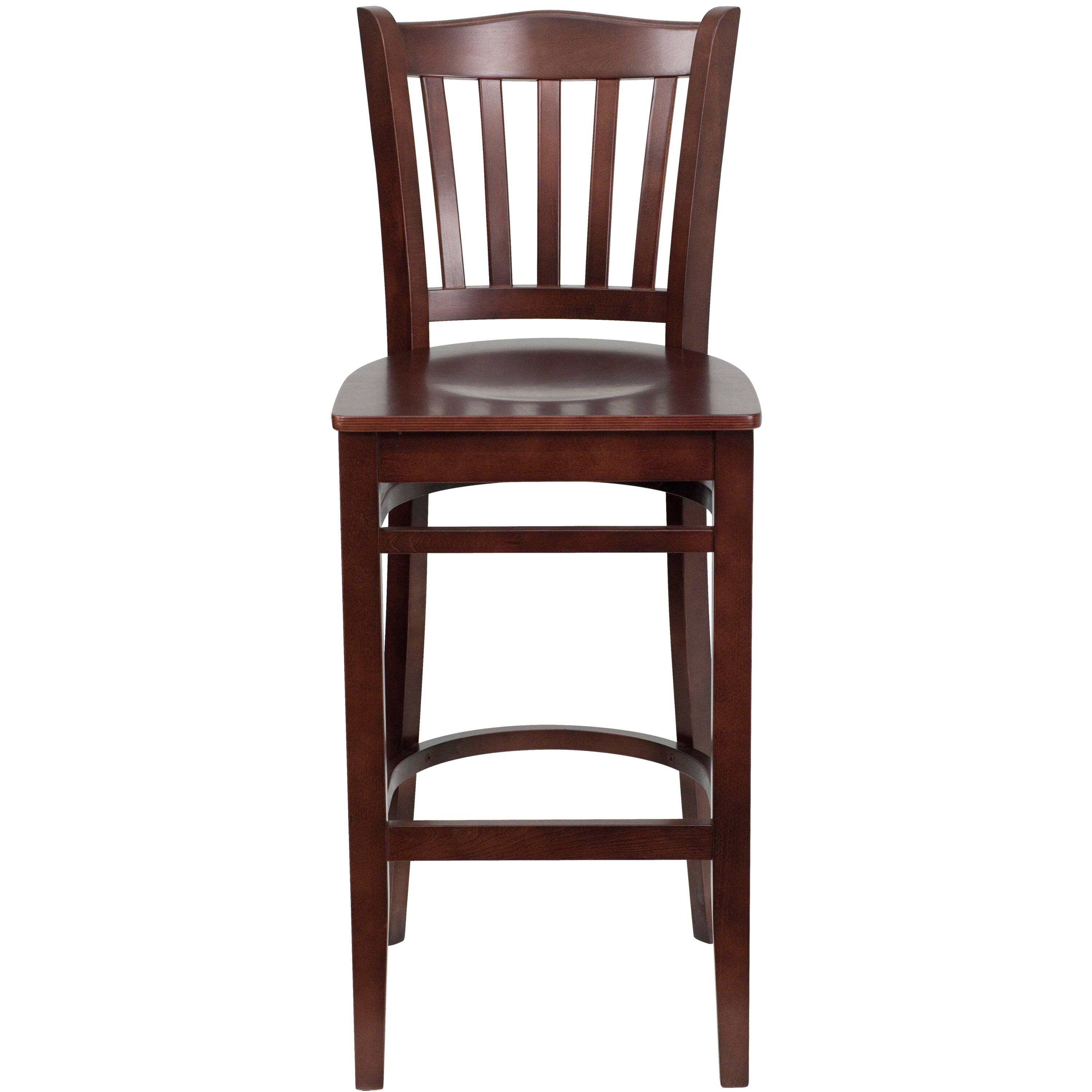 Alt View 6. Emma + Oliver - 2 Pack Vertical Slat Back Wooden Restaurant Barstool - Mahogany Wood Seat/Mahogany Wood Frame.