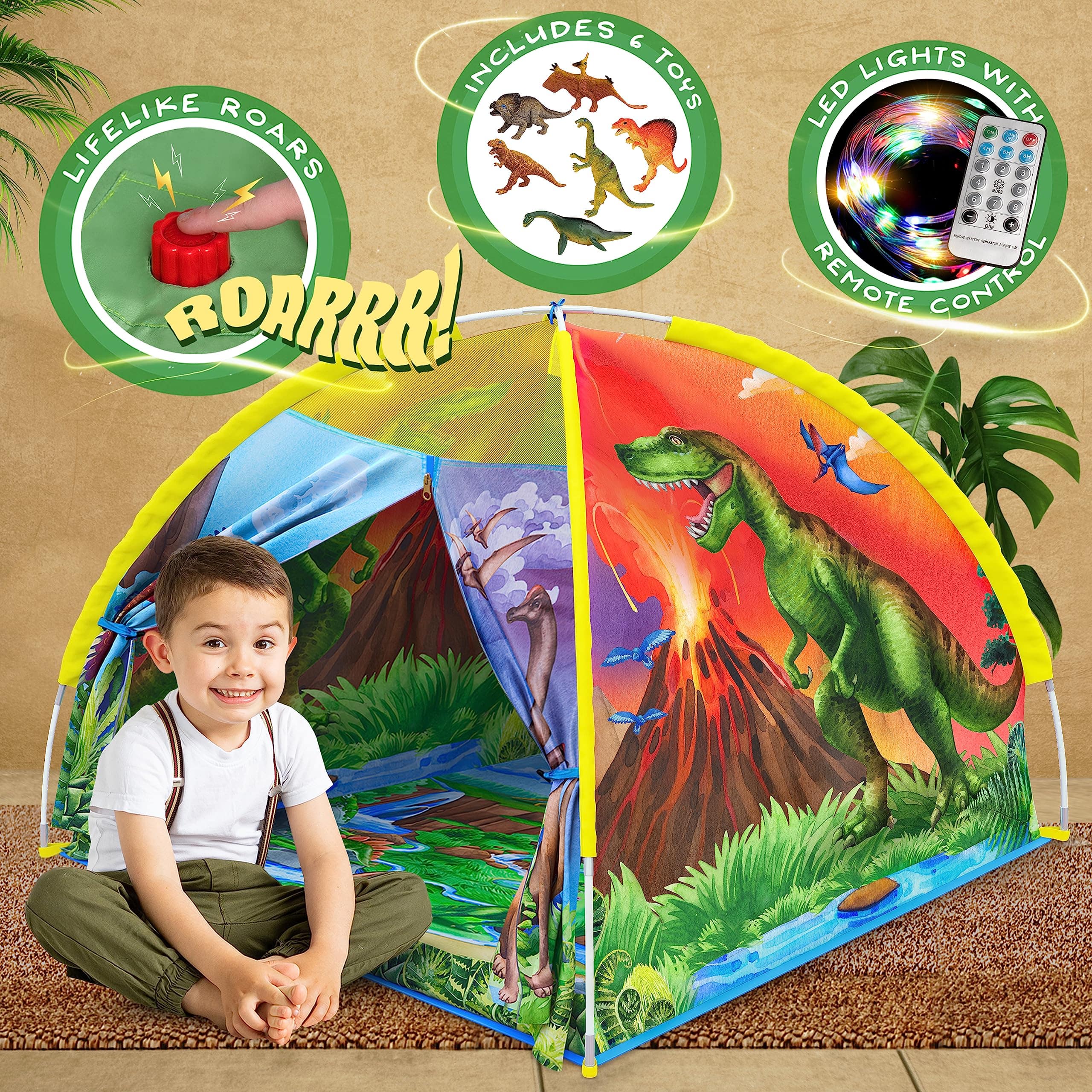 Paradigms Interiors - Dino Paradise Super Dome With Roar Button Dinosaur Toys And Led Lights - Epic Tent For Aged Outdoor Adventure - 01- Dino Discovery LED Dome