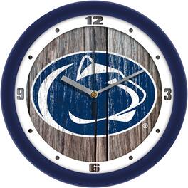 MpDirect - Penn State Nittany Lions 11.5'' Suntime Premium Glass Face Weathered Wood Wall Clock - Multicolor