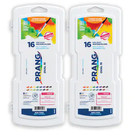 INTENSE COLORS COULEURS INTENSES AGES 4+
BRUSH INCLUDED COMPRISE
16 SEMI-MOIST WATERCOLORS SEMI-HUMIDES AQUARELLES RECHARGEABLE
PRANG OVAL 16
PRANG PROMISE
Please visit: Prang.com/qualitypromise
NON-TOXIC NON TOXIQUE
AP
MADE IN MEXICO
APPLETON ART COMPANY
NON-TOXIC NON TOXIQUE