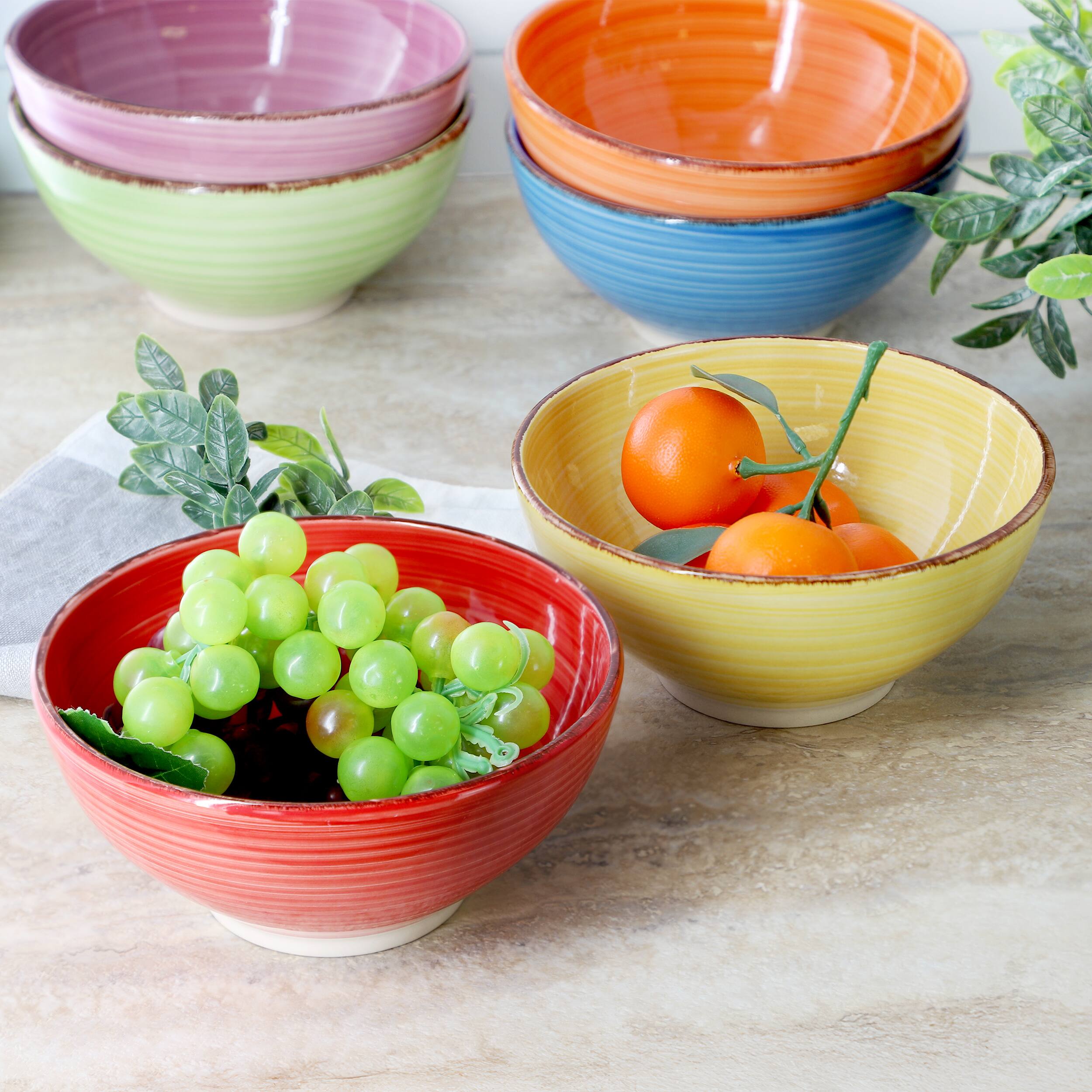 Alt View 4. Elama - Elama Color Ridge 6.25 Inch 6 Piece Round Stoneware Assorted Bowl Set - Multi.