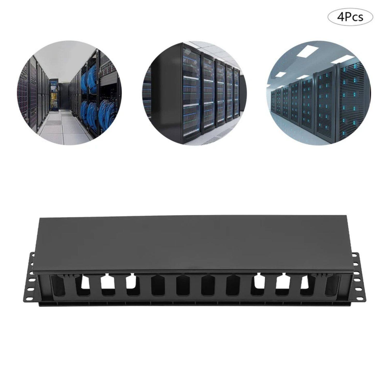 Back. Stock Preferred - 4-Pack Horizontal Rack Mount Cable Management Organize - Black.