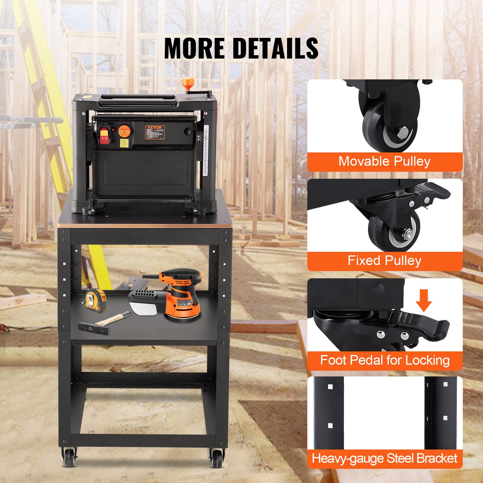 MORE DETAILS: 
- Movable Pulley
- Fixed Pulley
- Foot Pedal for Locking
- Heavy-gauge Steel Bracket