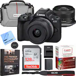 Bundle - Canon - EOS R50 Mirrorless Camera Black + 18-45mm IS STM Lens Kit Premier