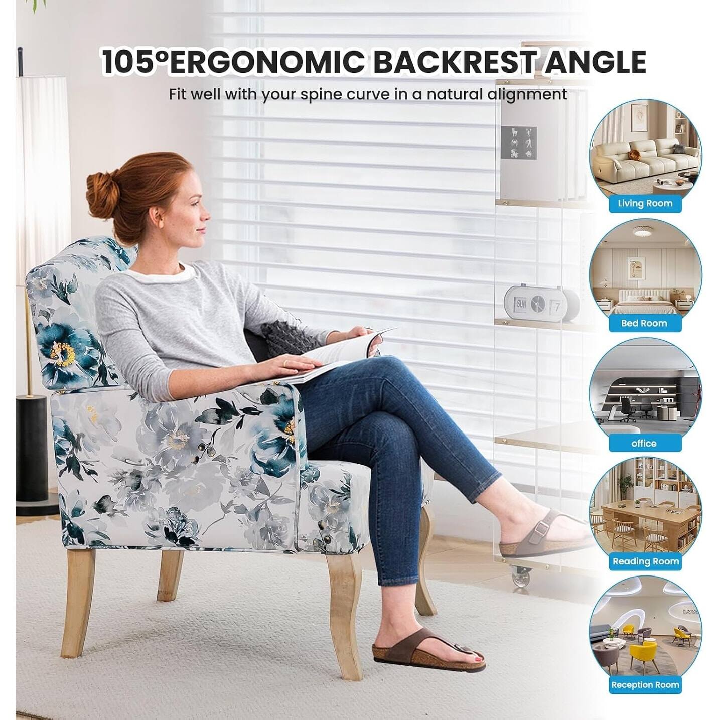 105° ERGONOMIC BACKREST ANGLE  
Fit well with your spine curve in a natural alignment  

- Living Room  
- Bed Room  
- office  
- Reading Room  
- Reception Room