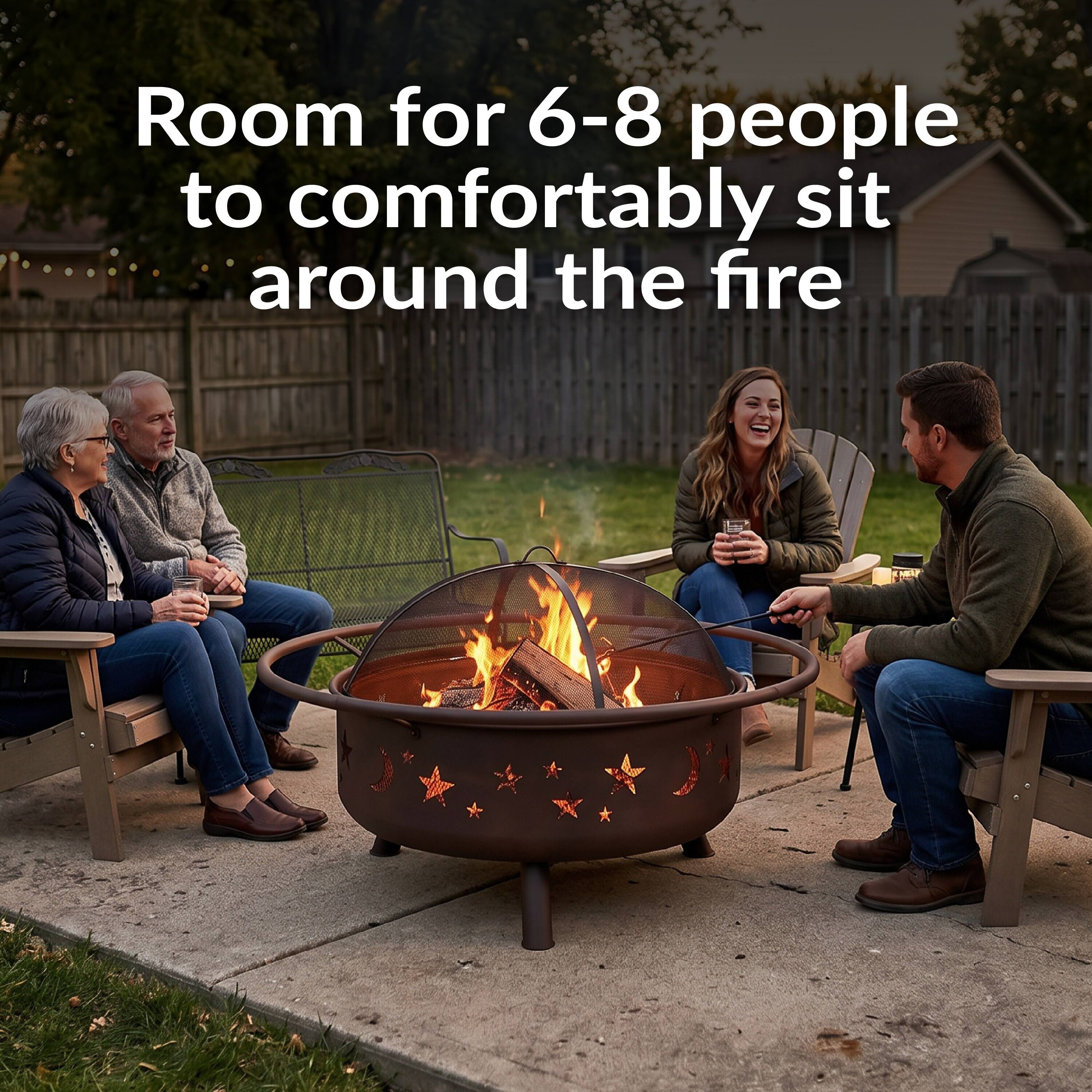 Room for 6-8 people to comfortably sit around the fire