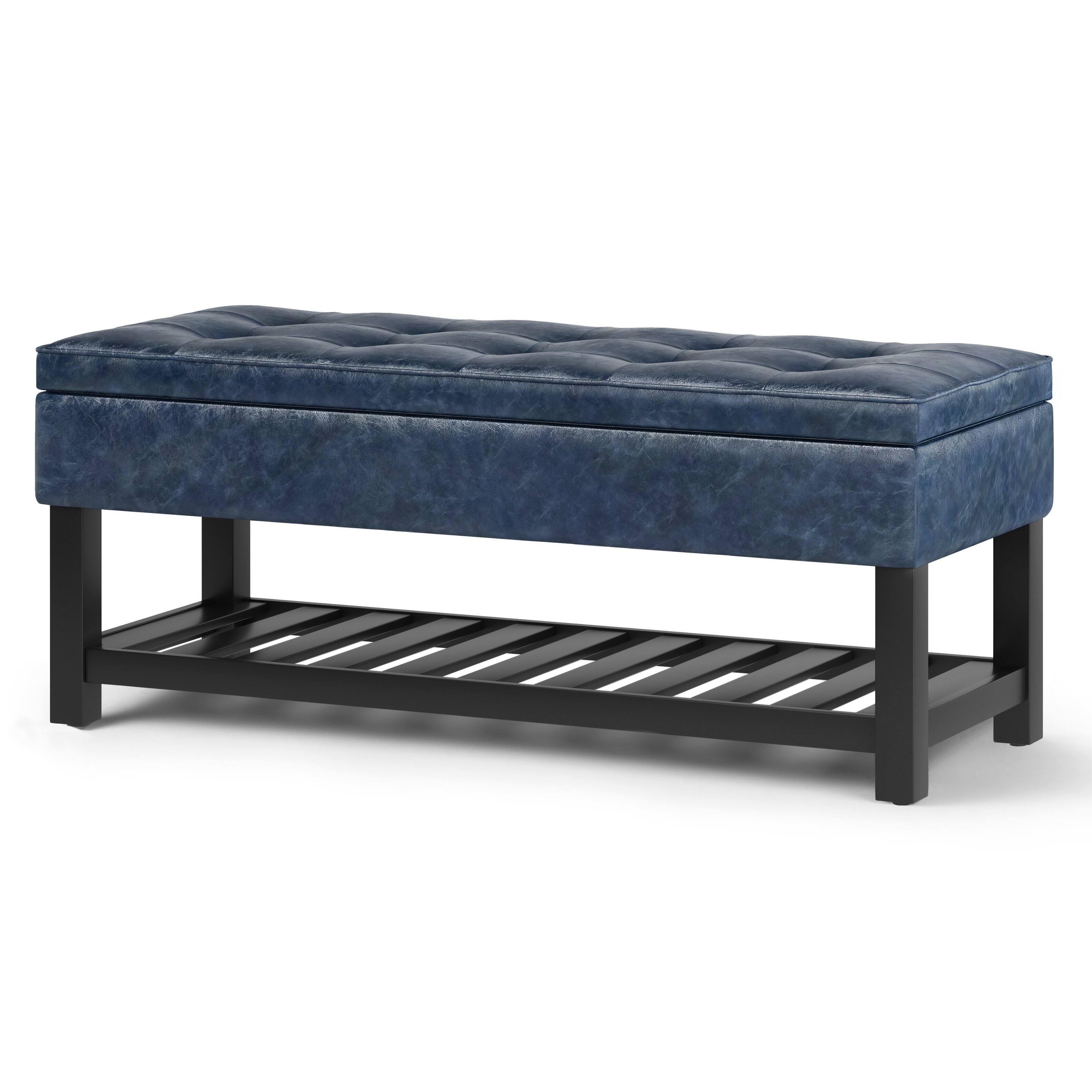 Angle. Simpli Home - Cosmopolitan Storage Ottoman Bench with Open Bottom - Denim Blue.