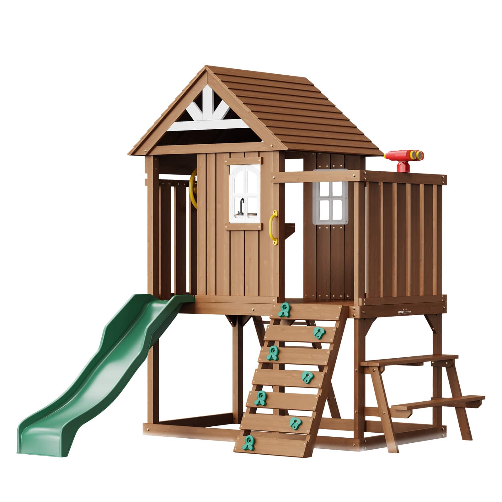 VEVOR - Outdoor Wooden Playhouse, Modern Cedar Playhouse for Age 2-8 Years Kids, Garden Games Cottage - Brown