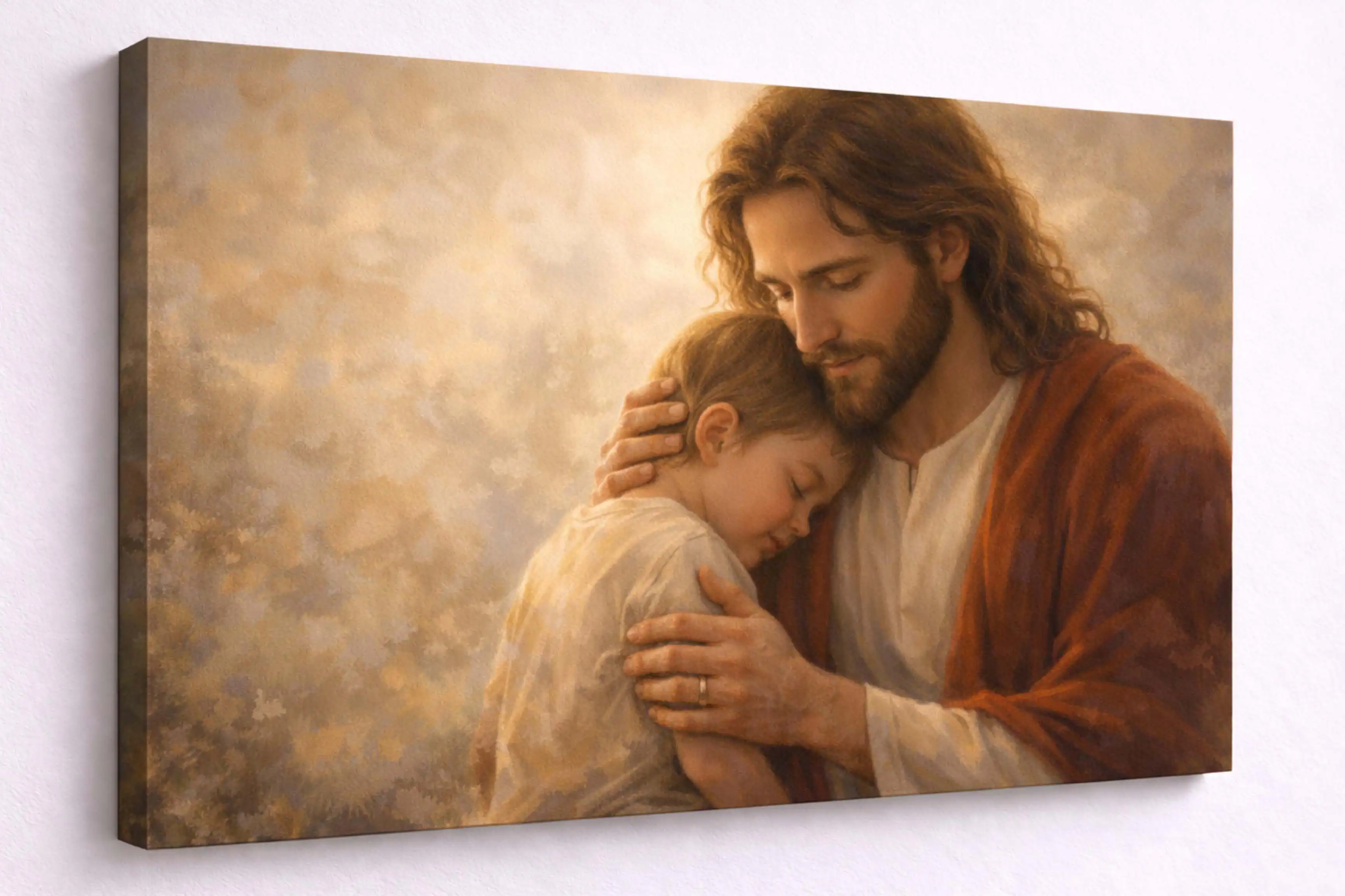 FC Design - Large Tender Sacred Embrace Canvas 24x36" Ready-to-Hang Religious Art Painting Home Wall Decor - MultiColor