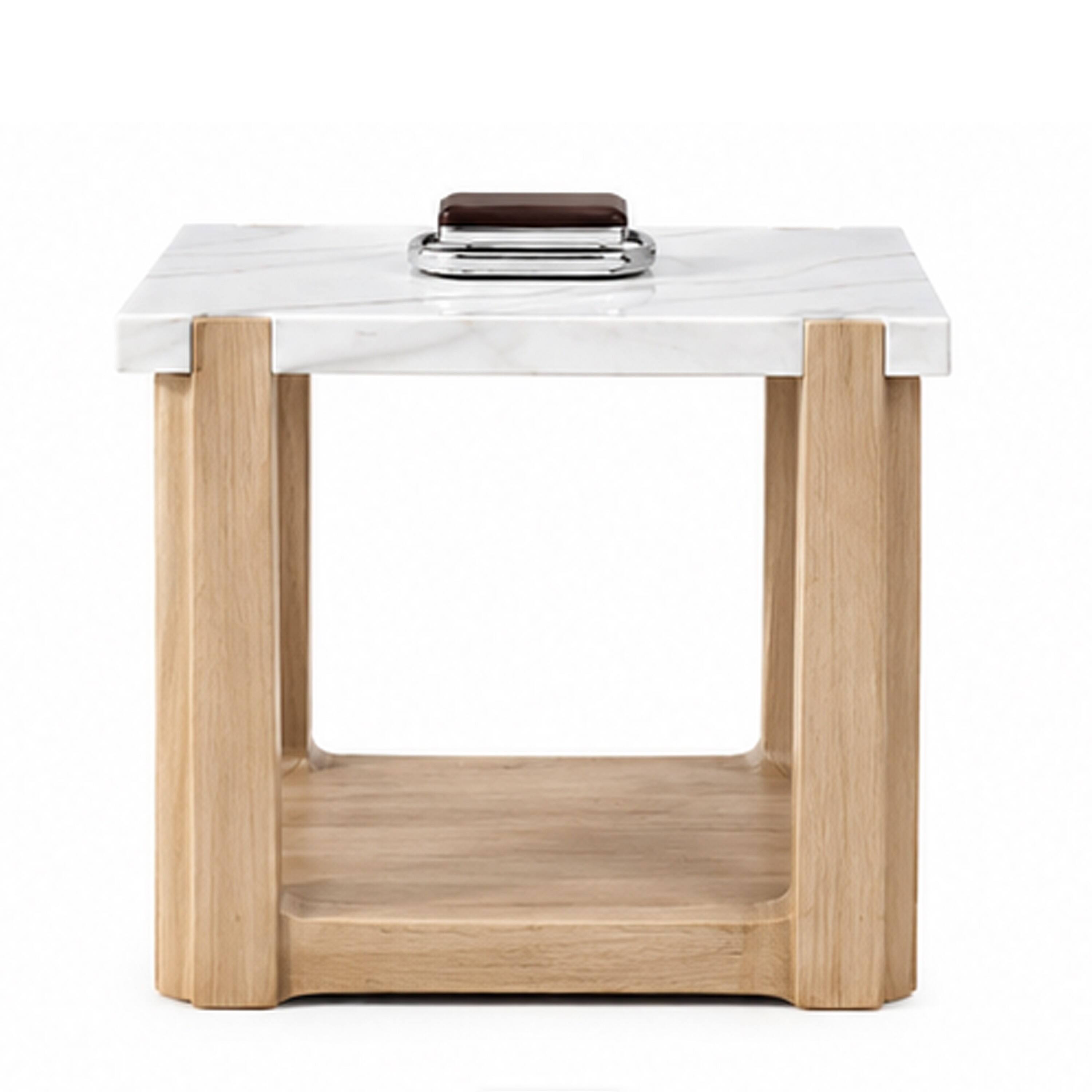 Left. Manhattan Lane - Sane Side End Table, 24 Inch Faux Marble Top with Shelf - White, Natural Brown.