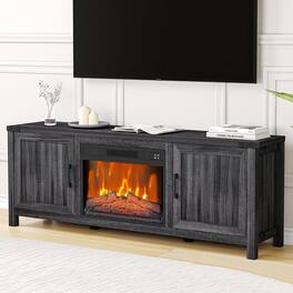 Acekool - Fireplace TV Stand for 65" TV with Overheat Protection, Remote, LED, Storage Cabinets, Farmhouse Style - Black