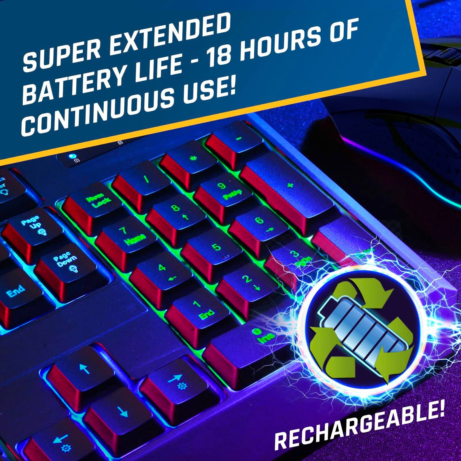 SUPER EXTENDED BATTERY LIFE - 18 HOURS OF CONTINUOUS USE!  
RECHARGEABLE!