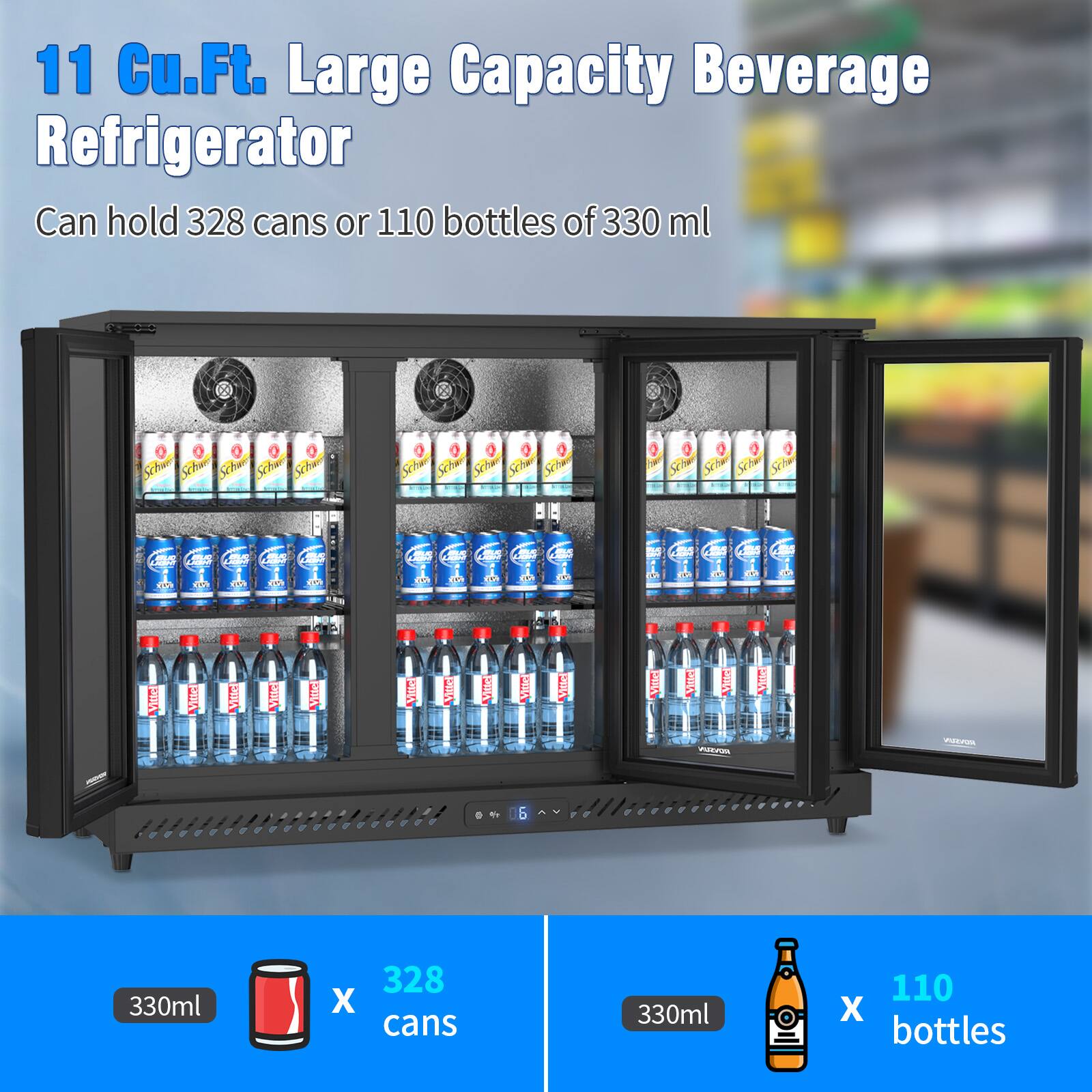 11 Cu.Ft. Large Capacity Beverage Refrigerator Can hold 328 cans or 110 bottles of 330 ml