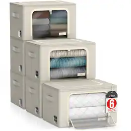 Sorbus - 6 Pack Medium Foldable Storage Box, Large Window & Handles - Organization for Bedroom & Clothes - Beige