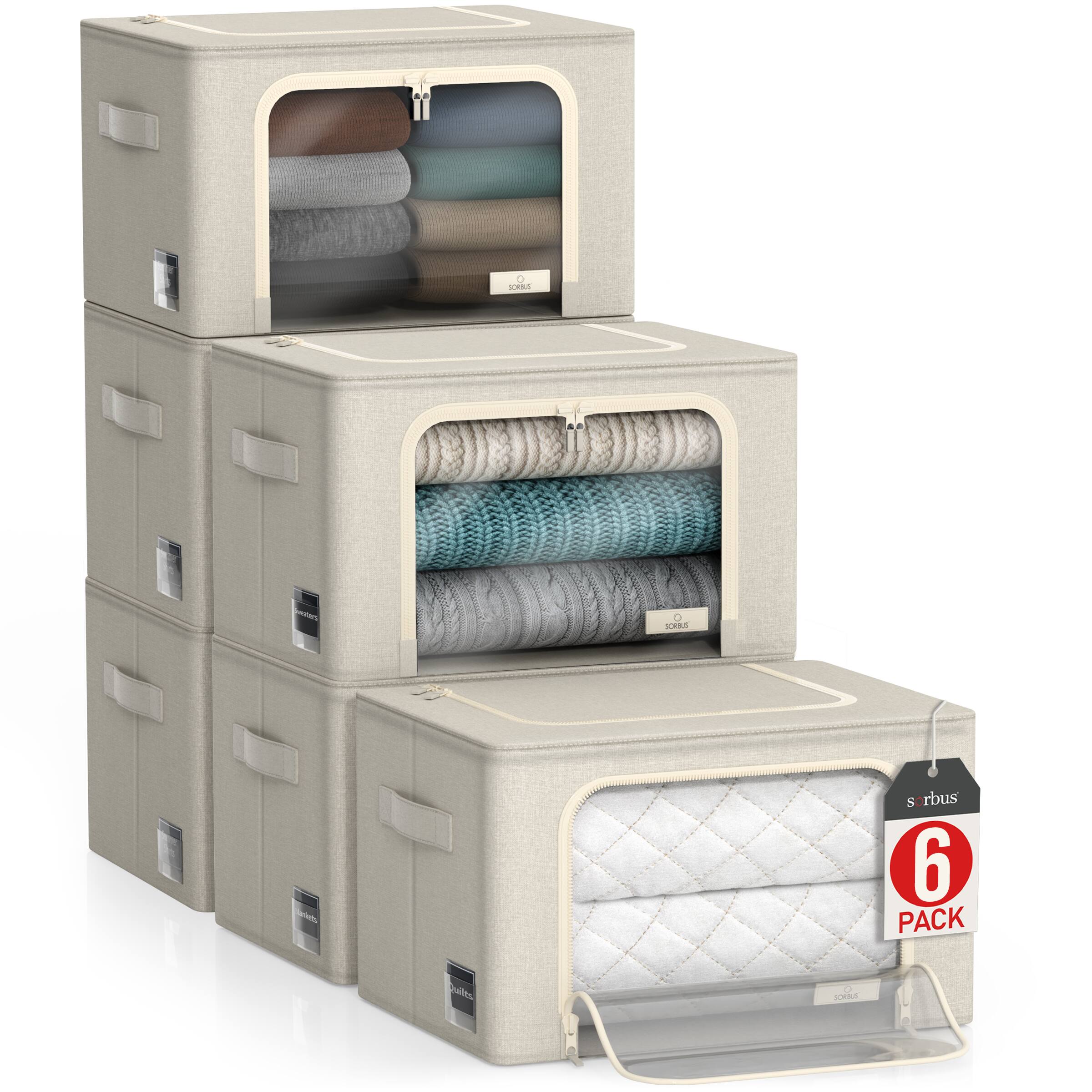 Sorbus - 6 Pack Medium Foldable Storage Box, Large Window & Handles - Organization for Bedroom & Clothes - Beige