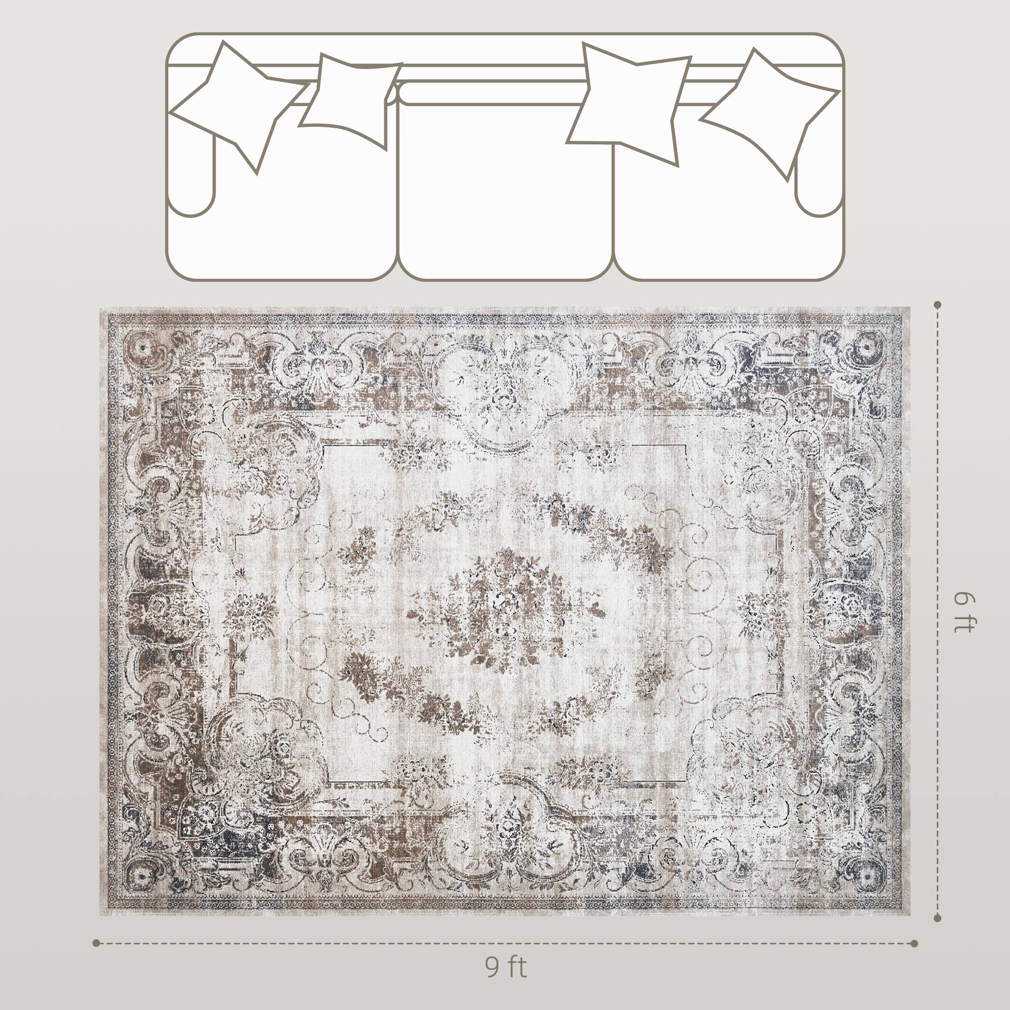 Alt View 3. Homcom - HOMCOM 6x9 Boho Rug: Mach-Wash Low Pile Non-Slip Distressed Brown Floral, Indoor High Traffic - Brown.