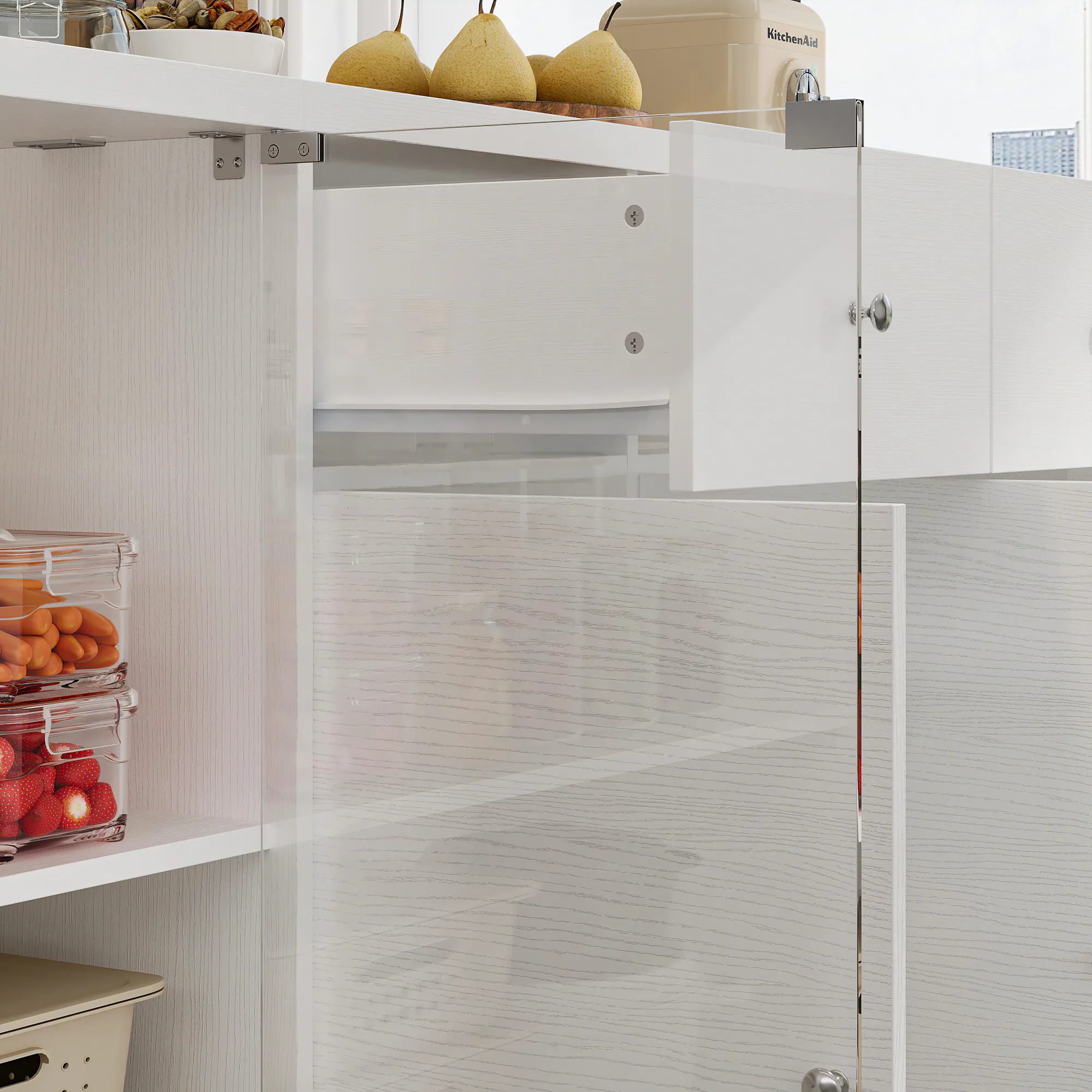Alt View 4. FUFU & GAGA - Multi-Functional Kitchen Storage Cabinet with Glass Doors, Buffet Sideboard and Island Table for Dining Room - White.