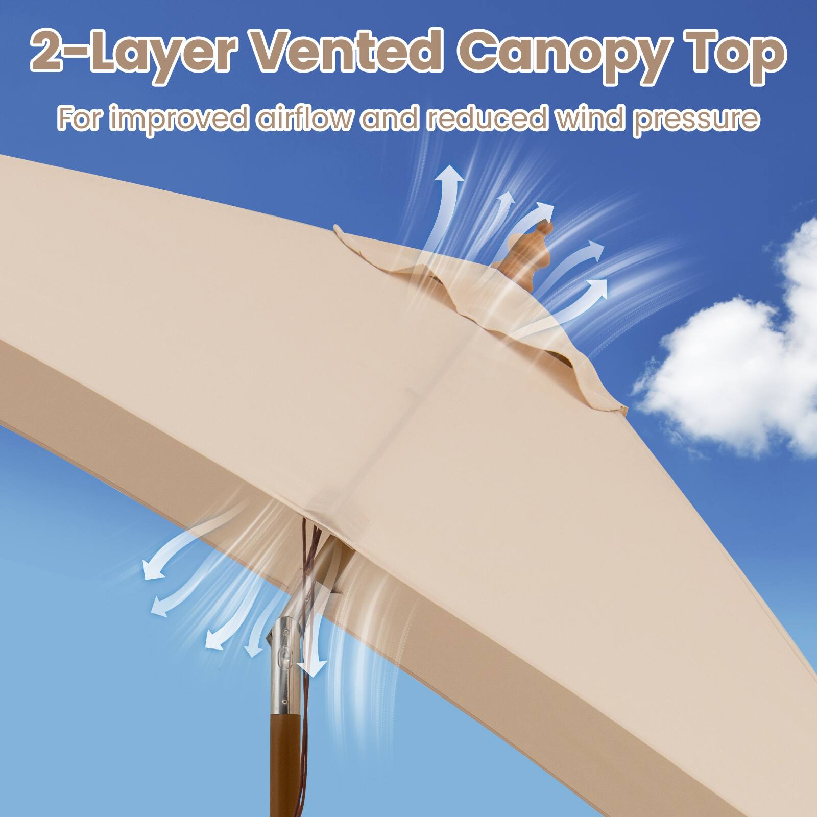 2-Layer Vented Canopy Top  
For improved airflow and reduced wind pressure