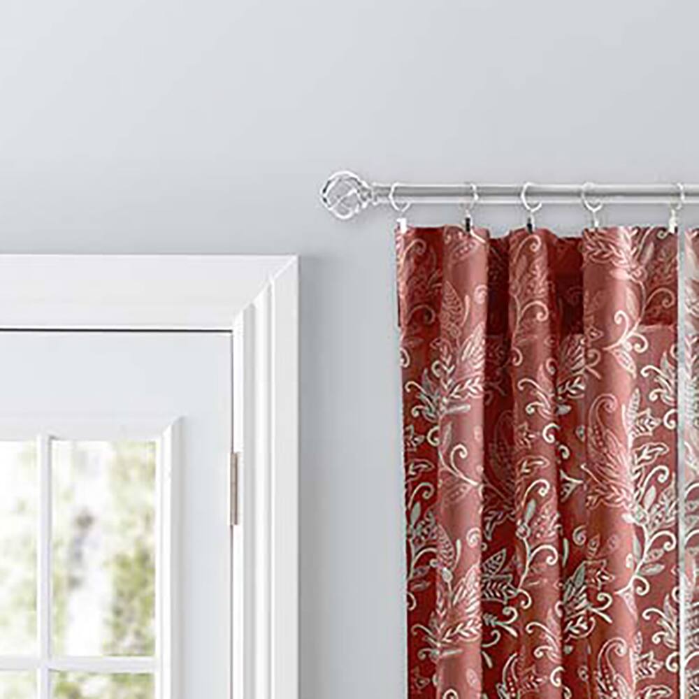 Left. Ellis Curtain - Ellis Curtain Lexington Leaf Pattern on Colored Ground Curtain Pair with Ties 56"x84" Brick - Brick.