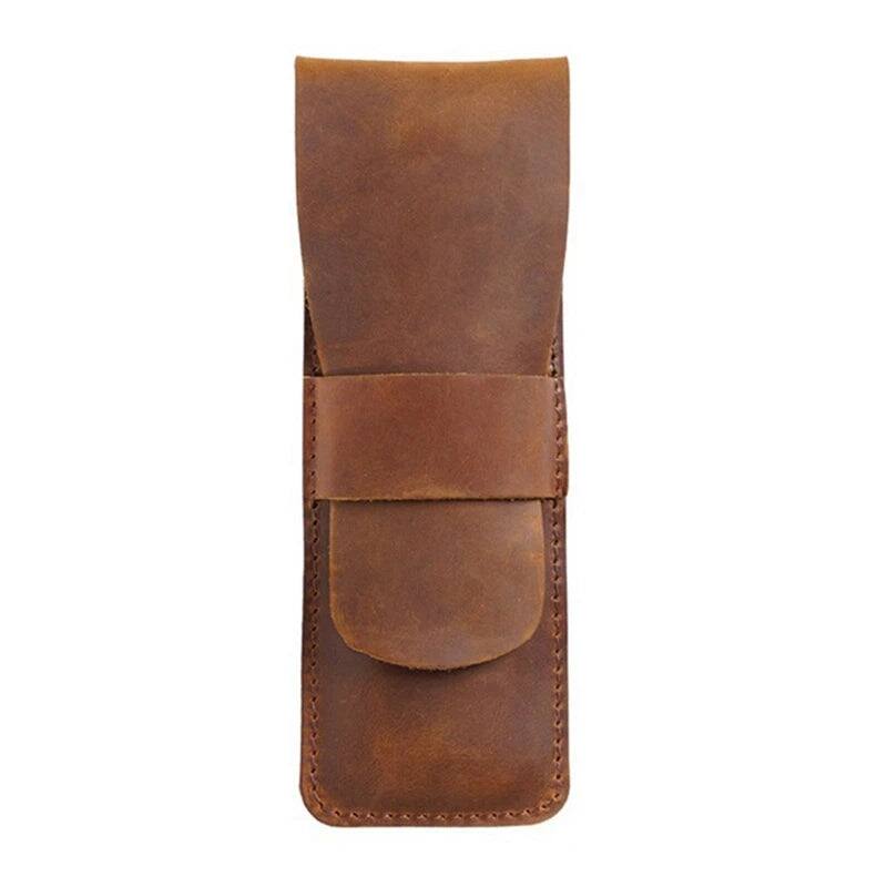Front. Steel Horse Leather - Paiman Leather Pen Holder Pouch - Brown.