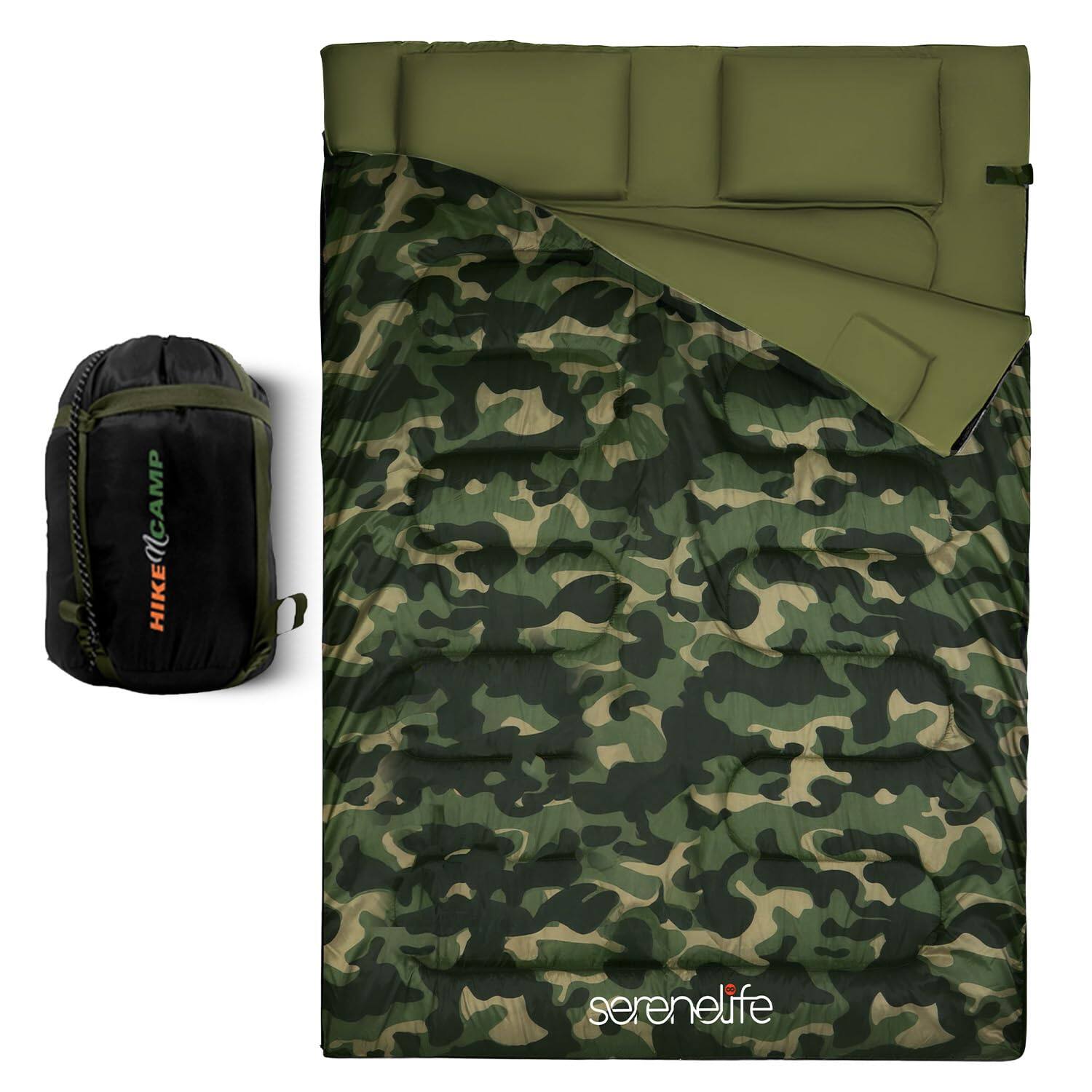 SereneLife - SLSBCA Double Sleeping Bag, Weather-Proof, 2 Pillows, for Camping & Hiking, Design - Camouflage price history on PriceWatchPro
