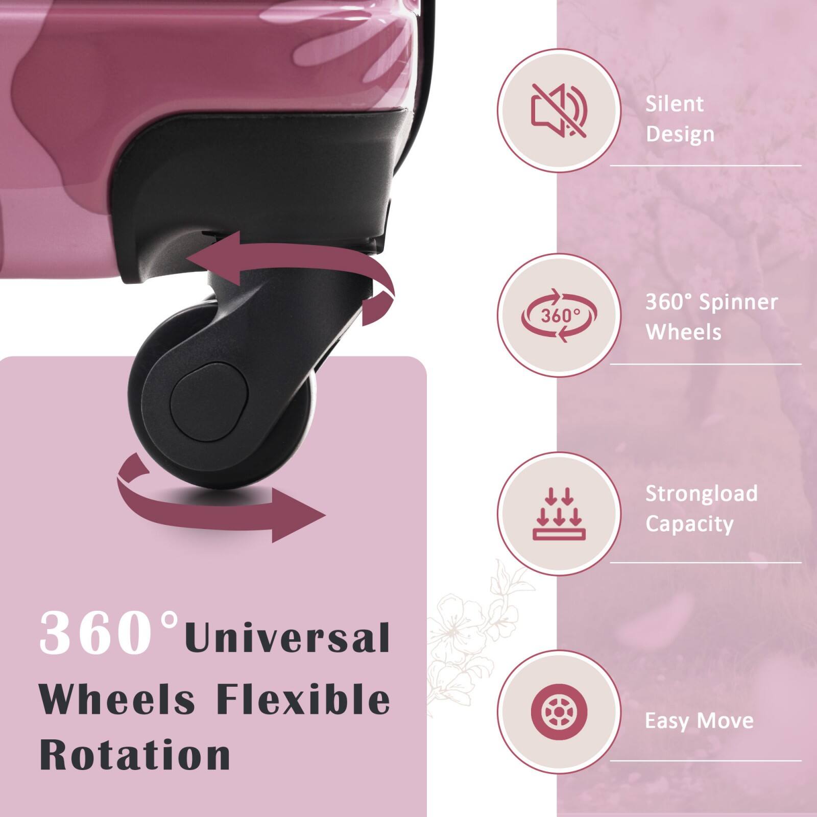 - Silent Design
- 360° Spinner Wheels
- Strongload Capacity
- 360° Universal Wheels Flexible Rotation
- Easy Move