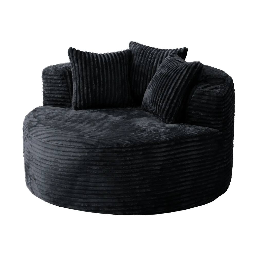 Alt View 1. Yardgrace - Oversized Round Lazy Sofa Chair,Corduroy Deep Seat Single Sleeper Sofas, Upholstered Chaise, Cloud Couch for Living Room - Black.