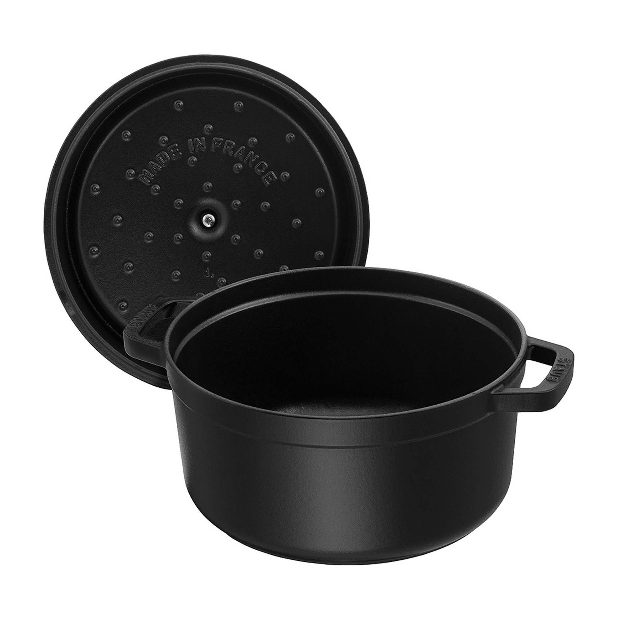 Staub - Cast Iron Round Cocotte, Dutch Oven, 7-quart, serves 7-8, Made in France - Matte Black - Thumbnail 2