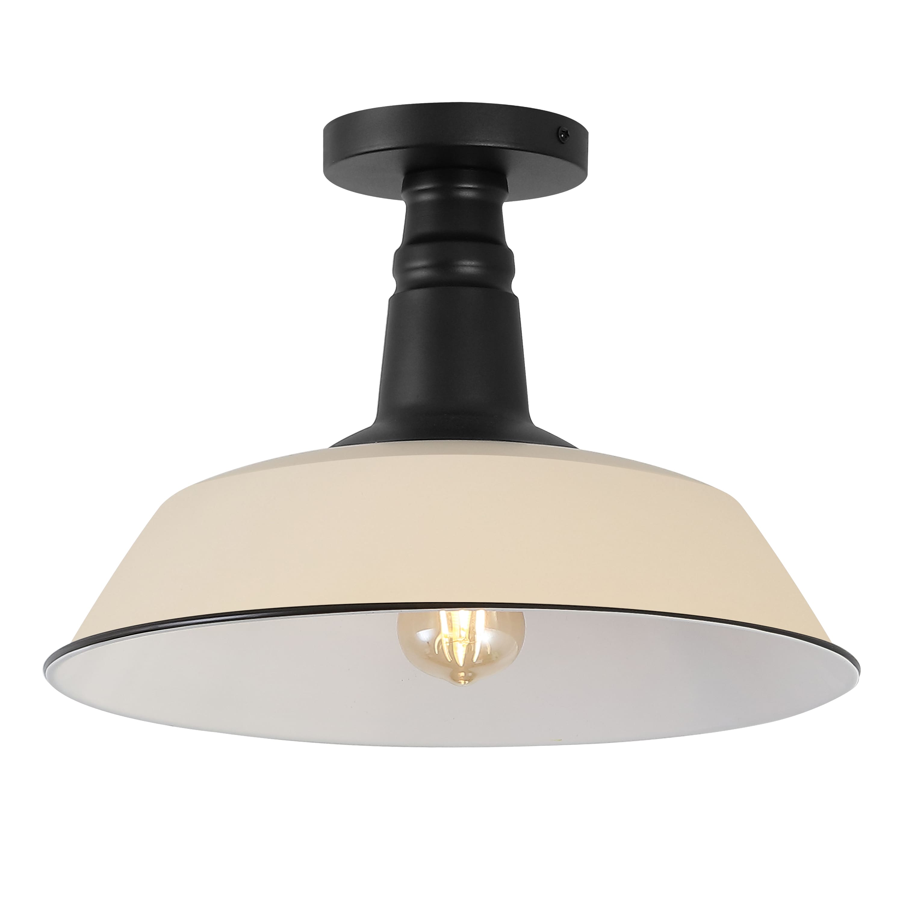 "Jonathan Y - Camila 14"" 1-Light Classic Industrial Indoor/Outdoor Iron LED Semi Flush Mount, Matte Almond - Matte Almond/Black" price history on PriceWatchPro