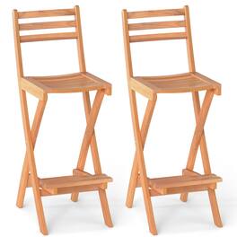 Gymax - Outdoor Folding Bar Stools Set of 2 w/Backrest Footrest Wooden Barstools Natural - Yellow