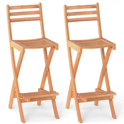 Front. Gymax - Gymax Outdoor Folding Bar Stools Set of 2 w/Backrest Footrest Wooden Barstools Natural - Yellow.