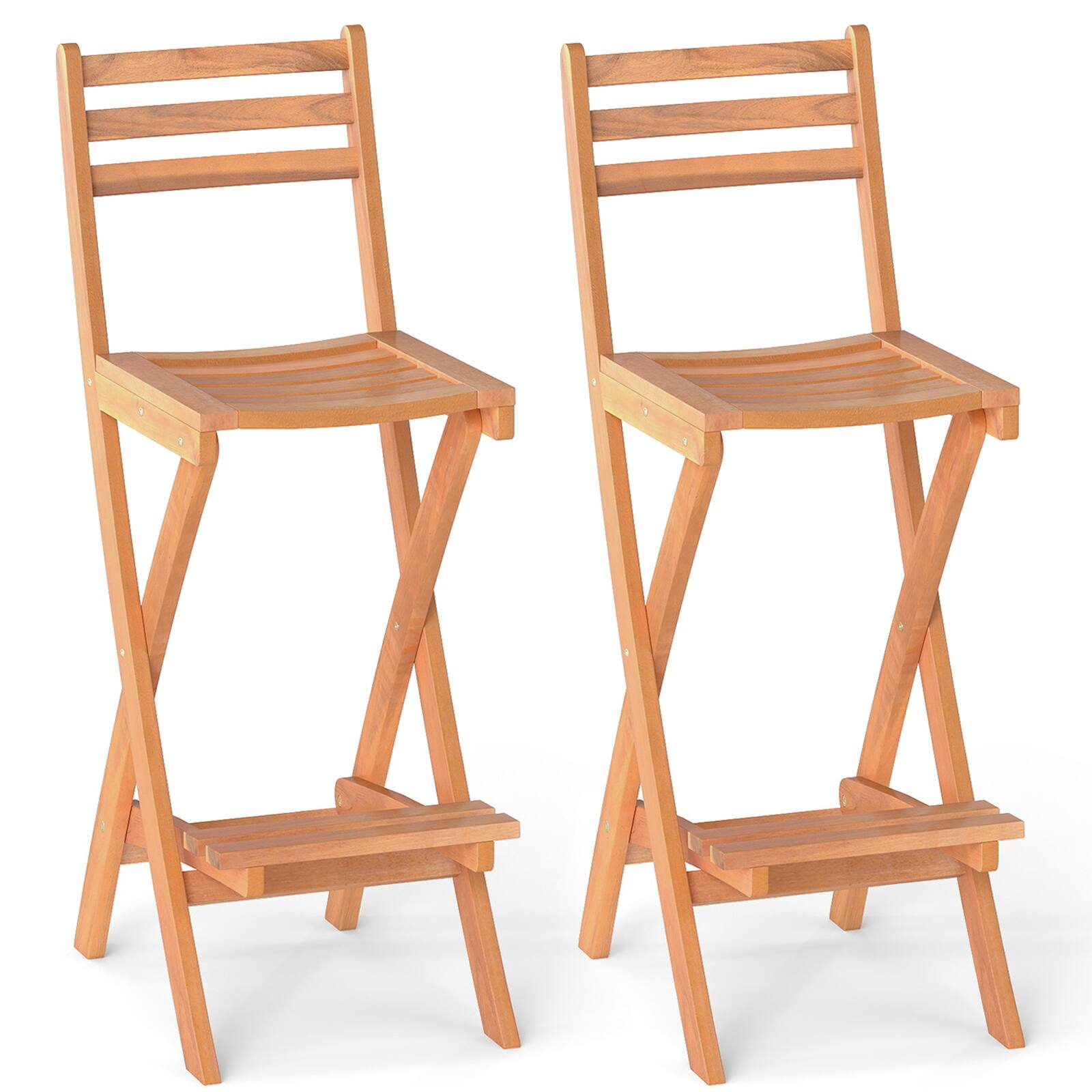Front. Gymax - Gymax Outdoor Folding Bar Stools Set of 2 w/Backrest Footrest Wooden Barstools Natural - Yellow.